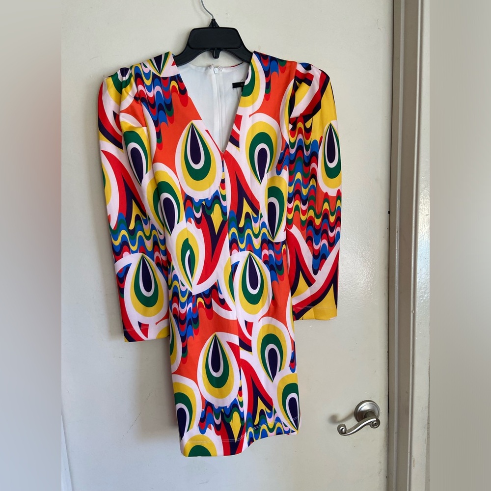 Illord Abstract Dress puff shoulders SZ M  NWT